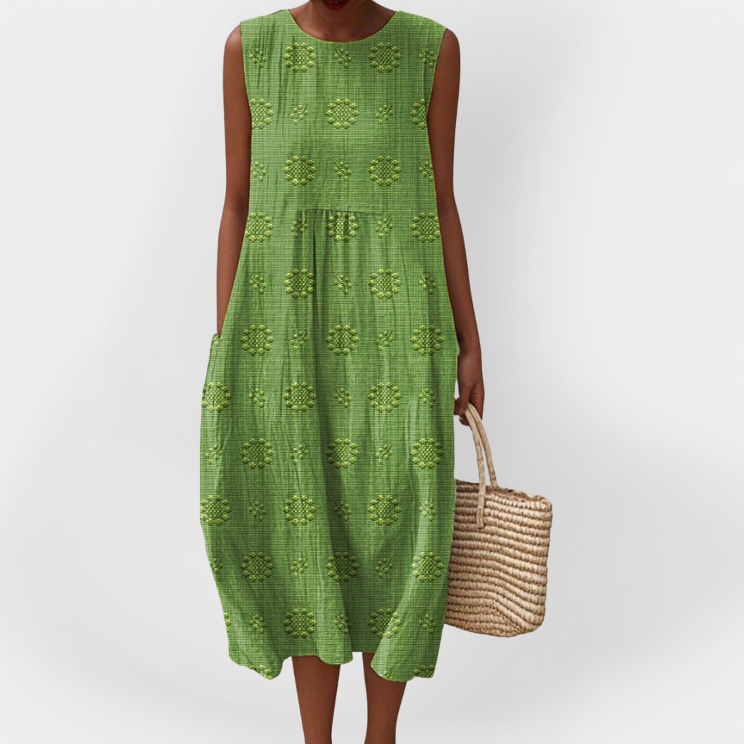 Vestit de cotó sense mànigues elegant amb butxaques