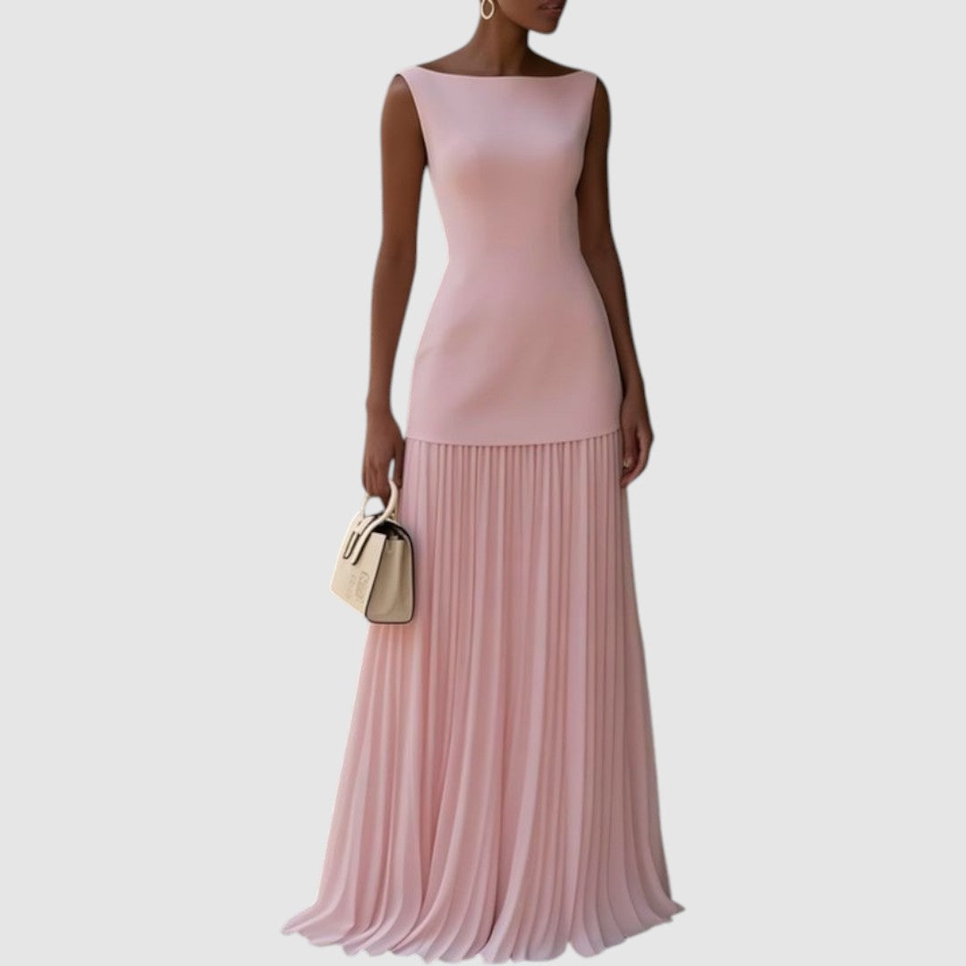 Eliška - Vestit maxi sense mànigues amb disseny plisat