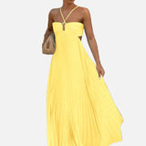 Vestit Maxi amb Coll Halter Plisat i Detall d'Espatlla Descoberta
