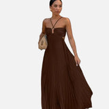 Vestit Maxi amb Coll Halter Plisat i Detall d'Espatlla Descoberta