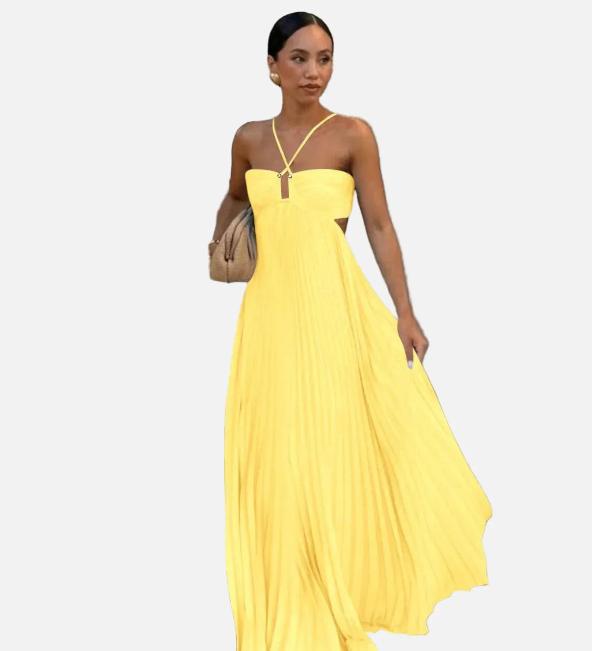 Vestit Maxi amb Coll Halter Plisat i Detall d'Espatlla Descoberta