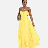 Vestit Maxi amb Coll Halter Plisat i Detall d'Espatlla Descoberta