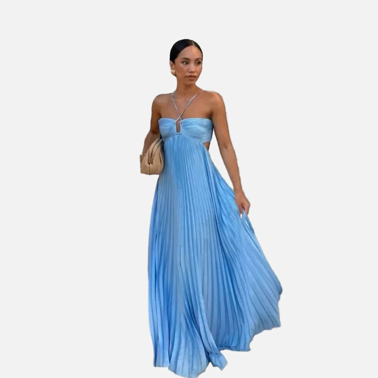 Vestit Maxi amb Coll Halter Plisat i Detall d'Espatlla Descoberta