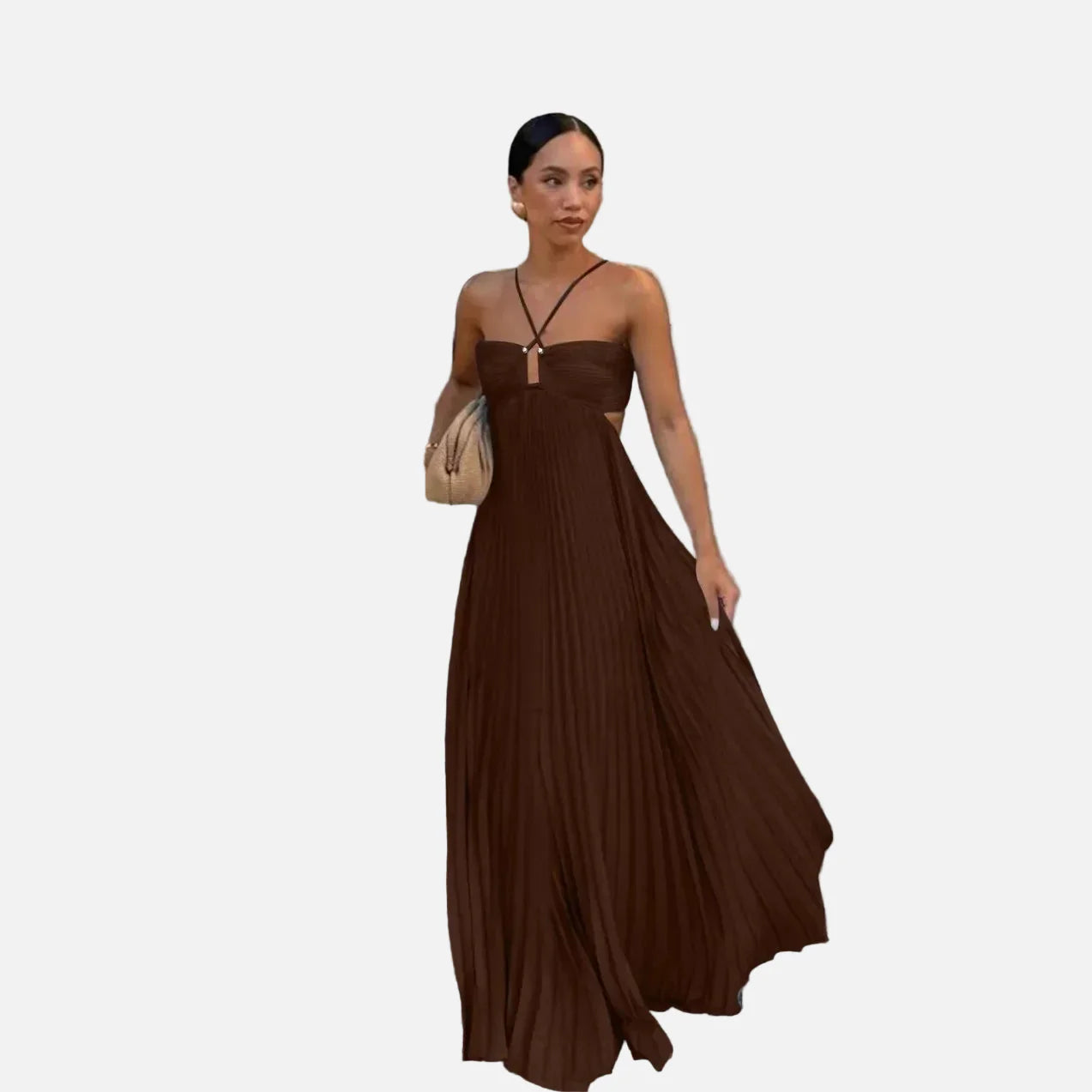 Vestit Maxi amb Coll Halter Plisat i Detall d'Espatlla Descoberta