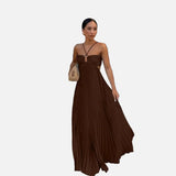 Vestit Maxi amb Coll Halter Plisat i Detall d'Espatlla Descoberta