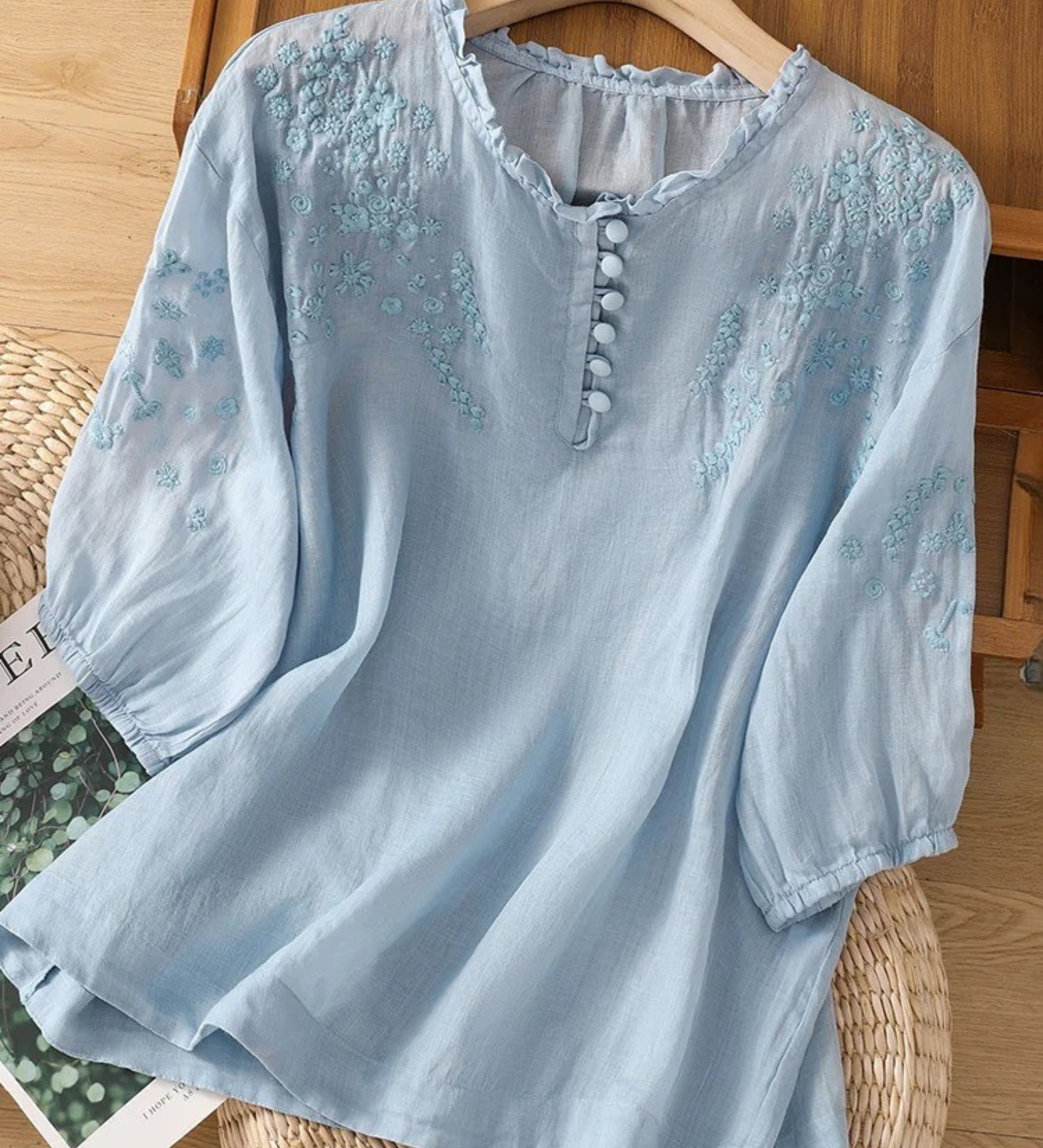 Kissina | Blusa de cotó i lli brodada