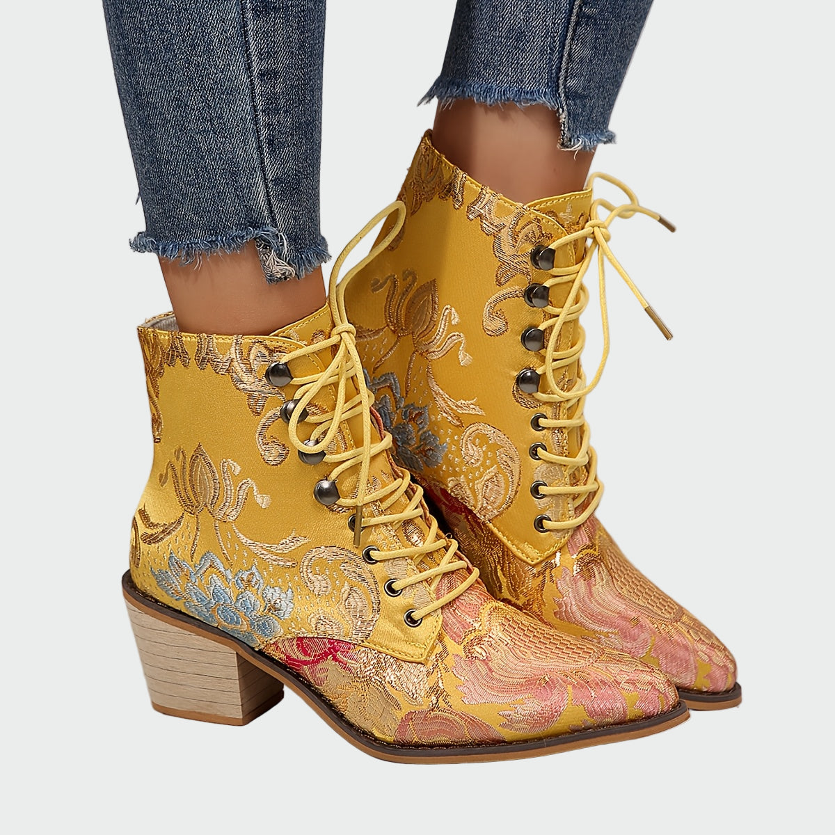 Botins de cuir amb flors