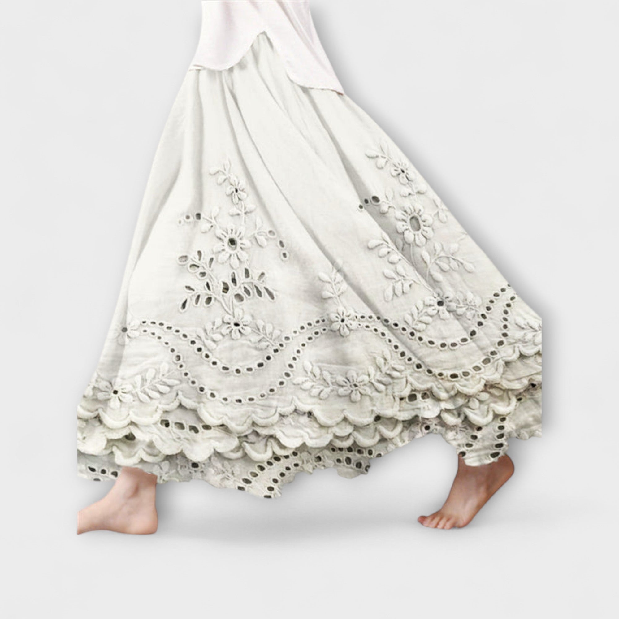 Luna – Falda Boho Màxima amb Bordat