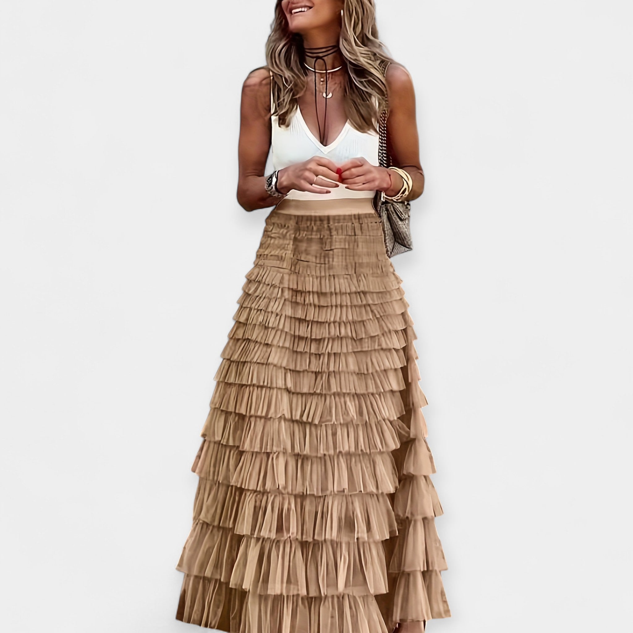 Faldilla boho amb detalls de setí teixit obert