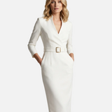 Vestit Midi Elegància Tardoral – Disseny de Cintura Afavoridora per a Reunions Chic de còctel
