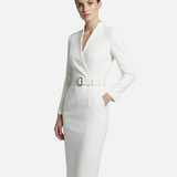 Vestit Midi Elegància Tardoral – Disseny de Cintura Afavoridora per a Reunions Chic de còctel
