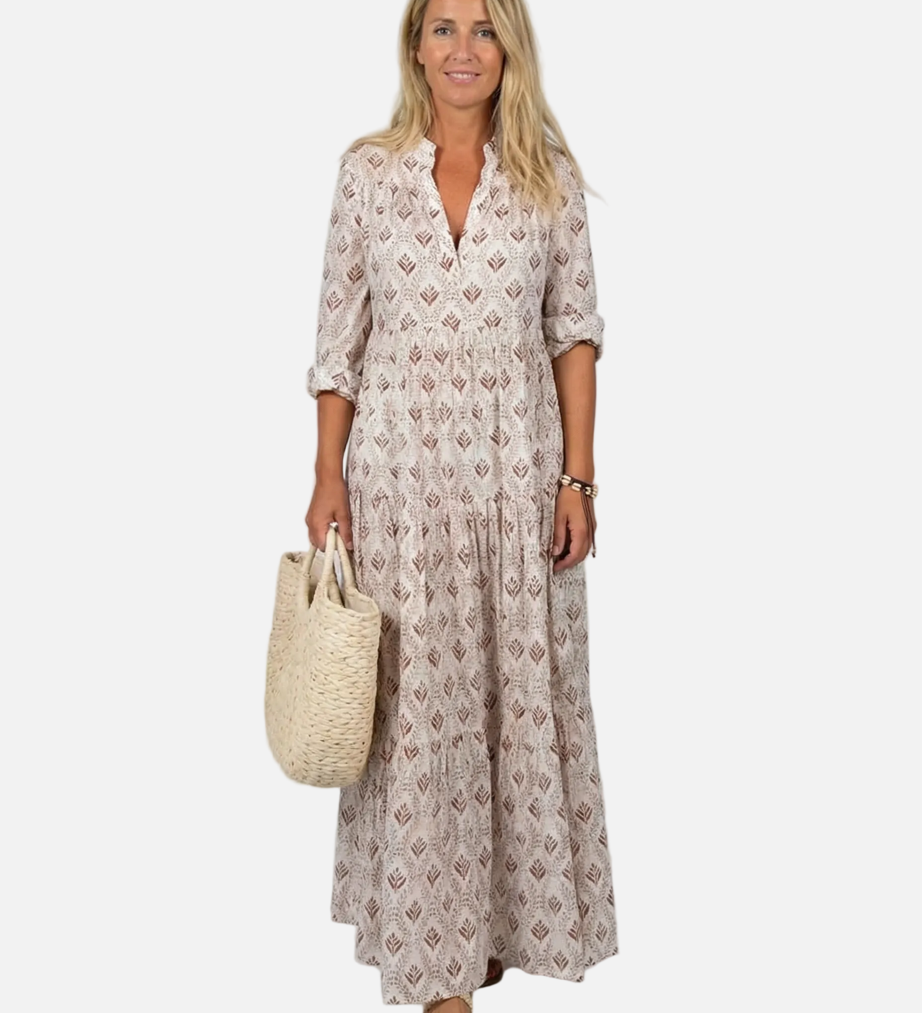 Vestit Long Vintage de Tardor – Disseny amb Escot en V Afavoridor per a un Estil Sense Esforç