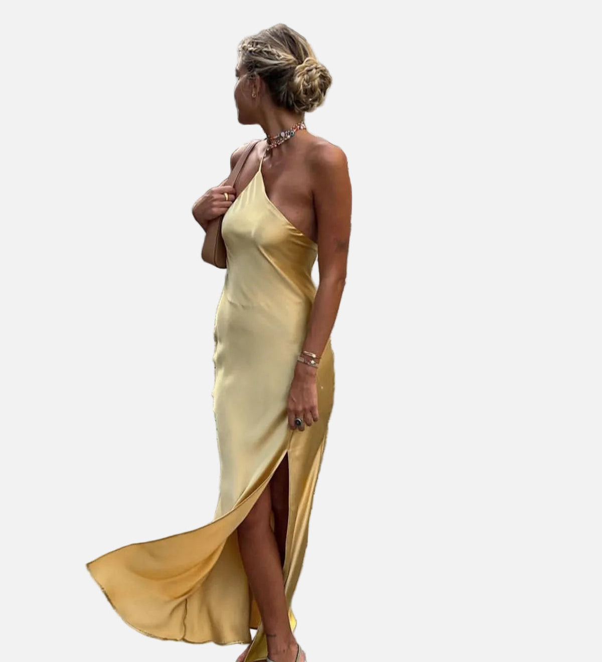 Vestit Maxi d'Convidada de Boda de Satén amb Esquena Descoberta