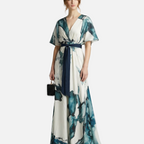 Vestit Maxi Floral Bohemi – Elegant Vestit d'Convidada de Casament d'Estiu amb Escot en V Profund