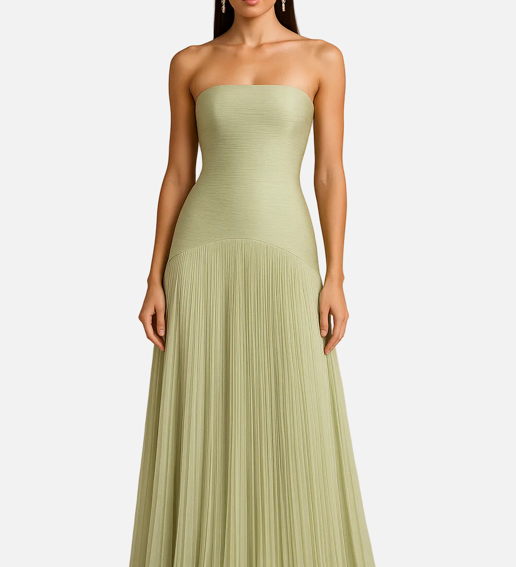 Vestit Maxi d'Convidada de Boda amb Plecs Sense Tirants