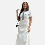 Vestit Maxi de Punt Acanalado Blanc – Vestit Elegant d'Estiu de Manga Curta per a Dones