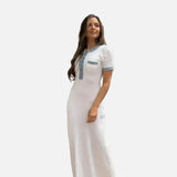 Vestit Maxi de Punt Acanalado Blanc – Vestit Elegant d'Estiu de Manga Curta per a Dones