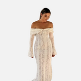 Elegant Maxi Vestit de Renda Off-Shoulder per a Convidades de Boda