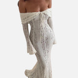 Elegant Maxi Vestit de Renda Off-Shoulder per a Convidades de Boda