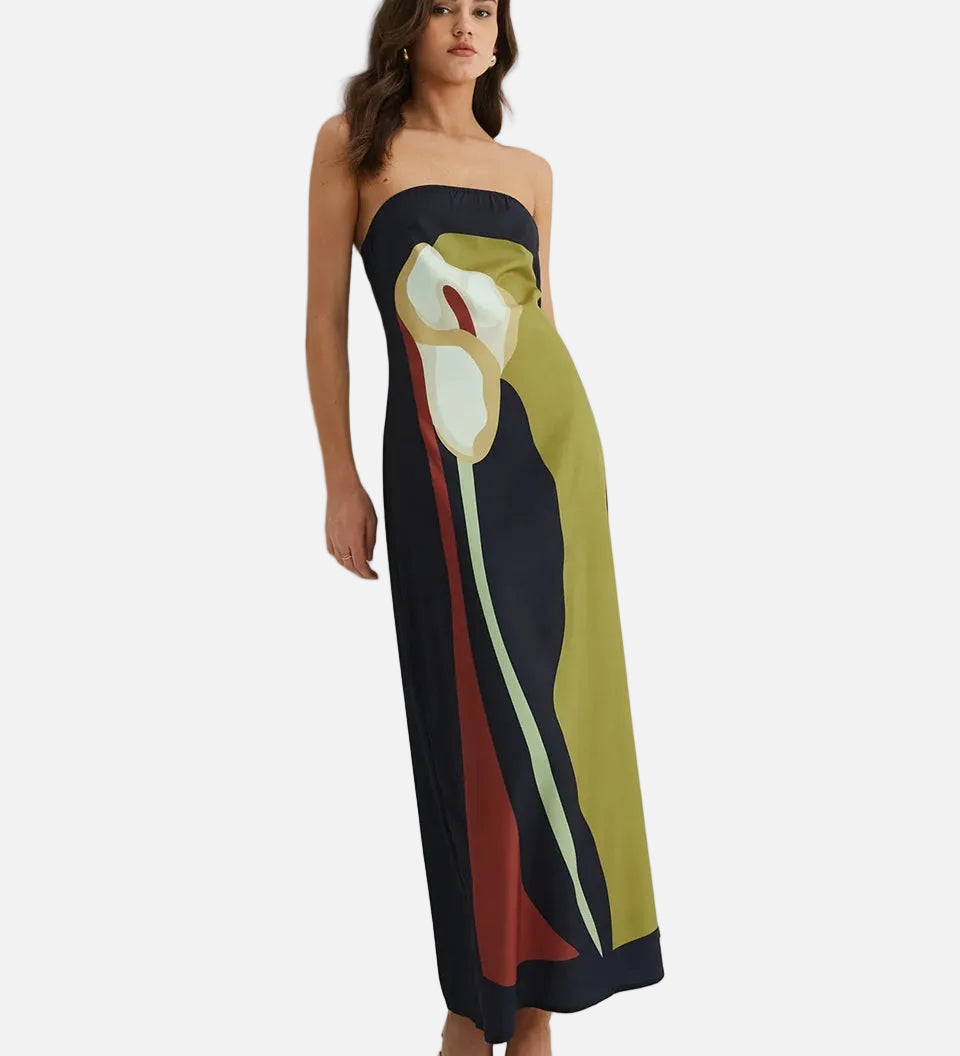 Vestit Maxi de Festa d'Estiu Estampat Sense Tirants Calla