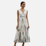 Vestit Floral Elegant de Cerimònia en Blau i Blanc