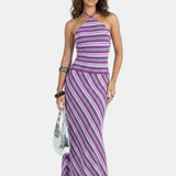 Vestit Maxi de Coll Halter – Vestit de Silueta Ratllada per a Dones