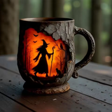 Handmade 3D Mug – Witch and Cat Design