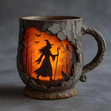 Handmade 3D Mug – Witch and Cat Design