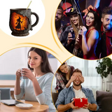 Handmade 3D Mug – Witch and Cat Design