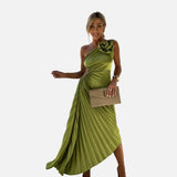 Elegant Vestit Midi d'Ocasió Especial amb Plisats a l'Espatlla