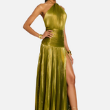 Vestit Maxi Halter Plisat Metàl·lic