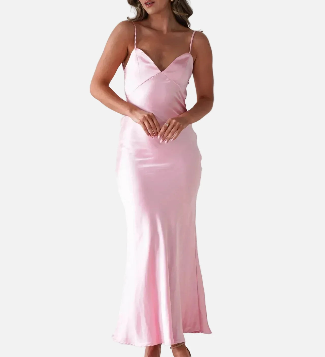 Vestit Maxi de Setí amb Detall de Tirants Delicats