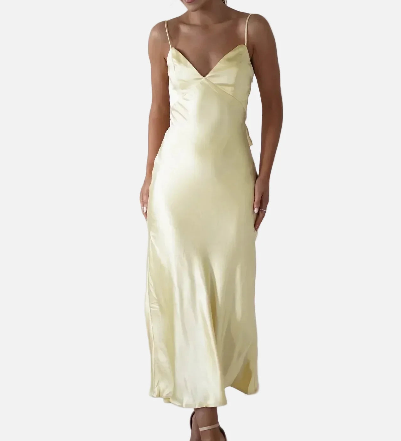 Vestit Maxi de Setí amb Detall de Tirants Delicats
