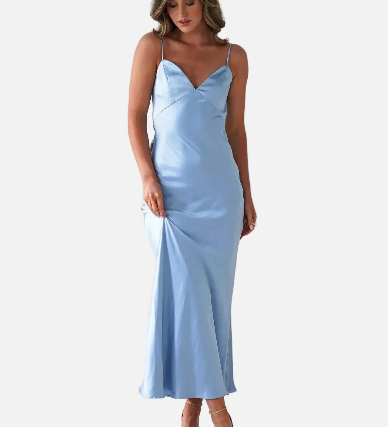 Vestit Maxi de Setí amb Detall de Tirants Delicats