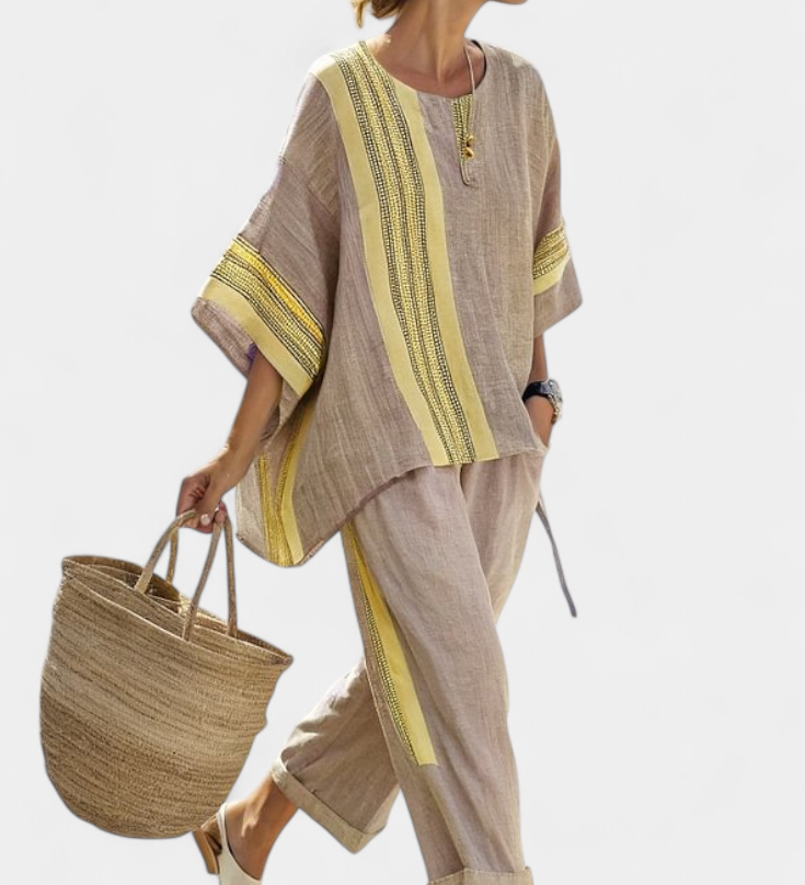 Lorena | Conjunt Boho de Lli i Bambu, Elegant Lavanda