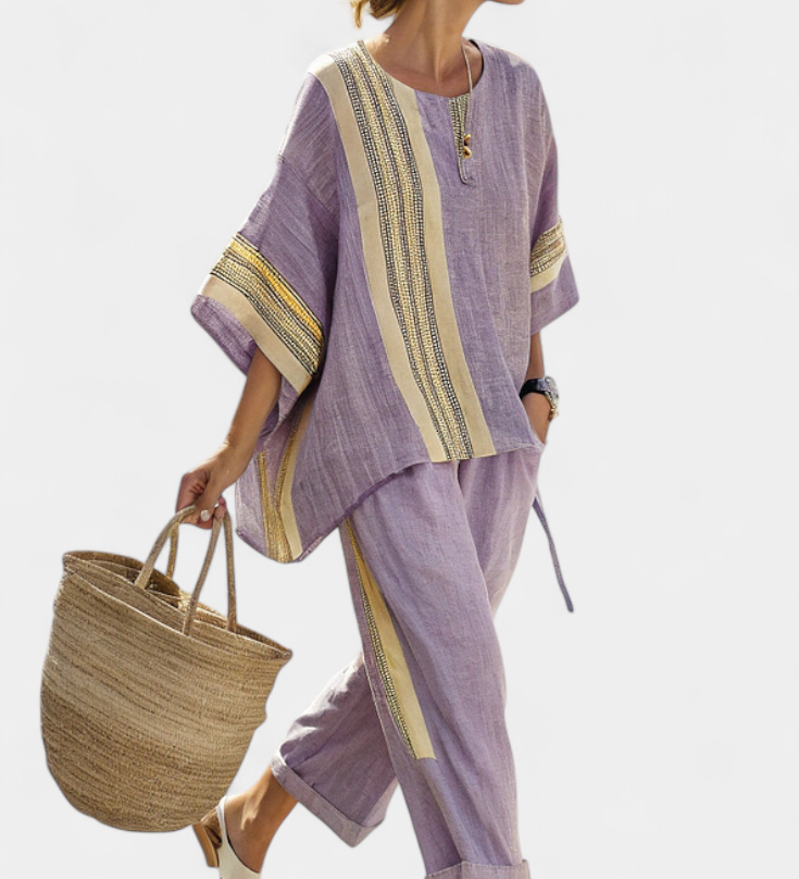 Lorena | Conjunt Boho de Lli i Bambu, Elegant Lavanda