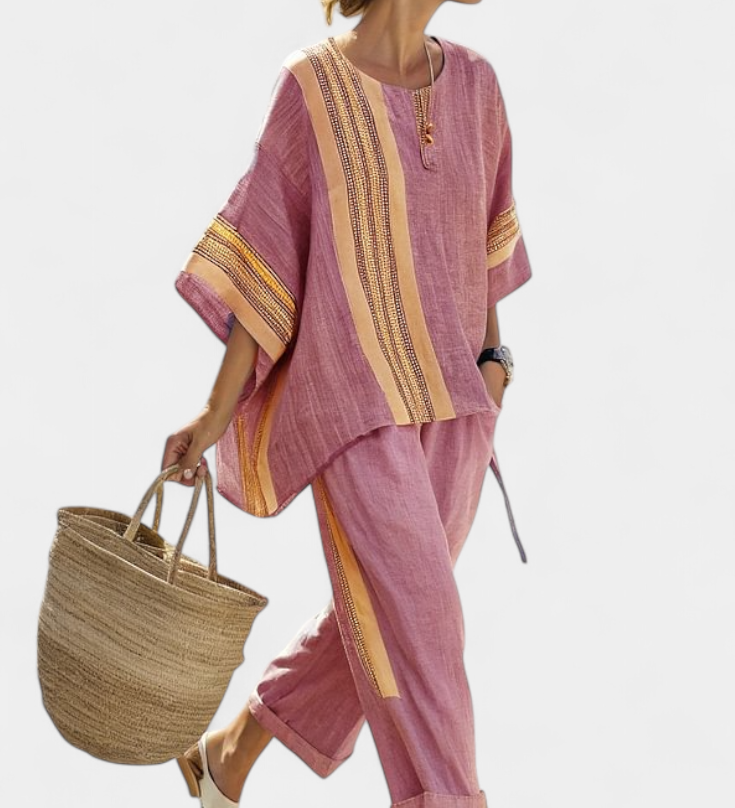 Lorena | Conjunt Boho de Lli i Bambu, Elegant Lavanda