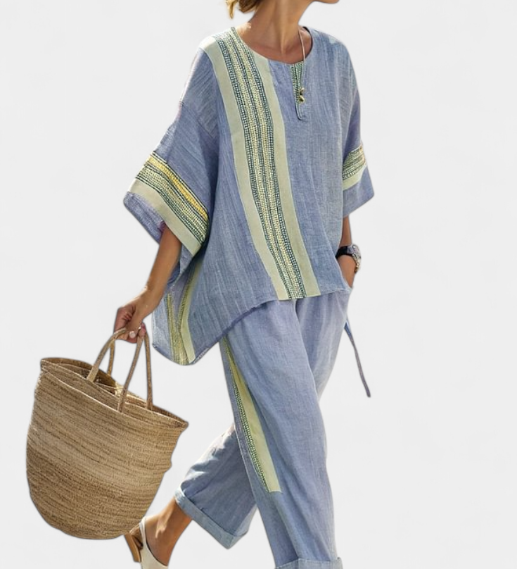 Lorena | Conjunt Boho de Lli i Bambu, Elegant Lavanda