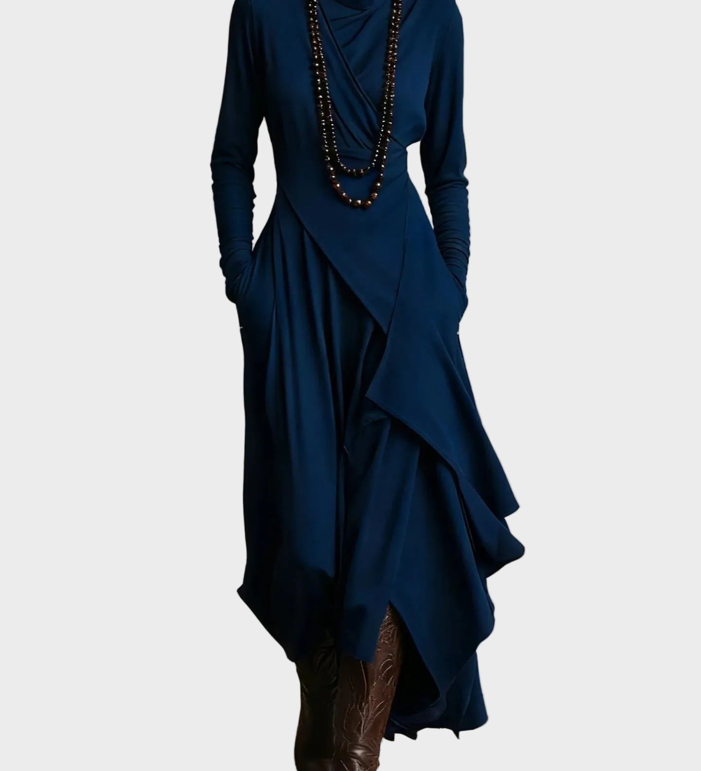 Teresa - Vestit maxi de punt asimètric amb coll alt