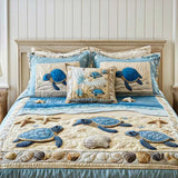 3-Piece Quilted Bed Set - Ocean Waves