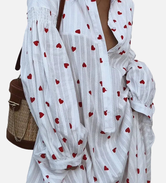 Vestit Camisa Brodat de Cors de Cor Oversized d'Estiu