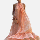Vestit Maxi d'Convidada de Boda amb Coll Halter Impres