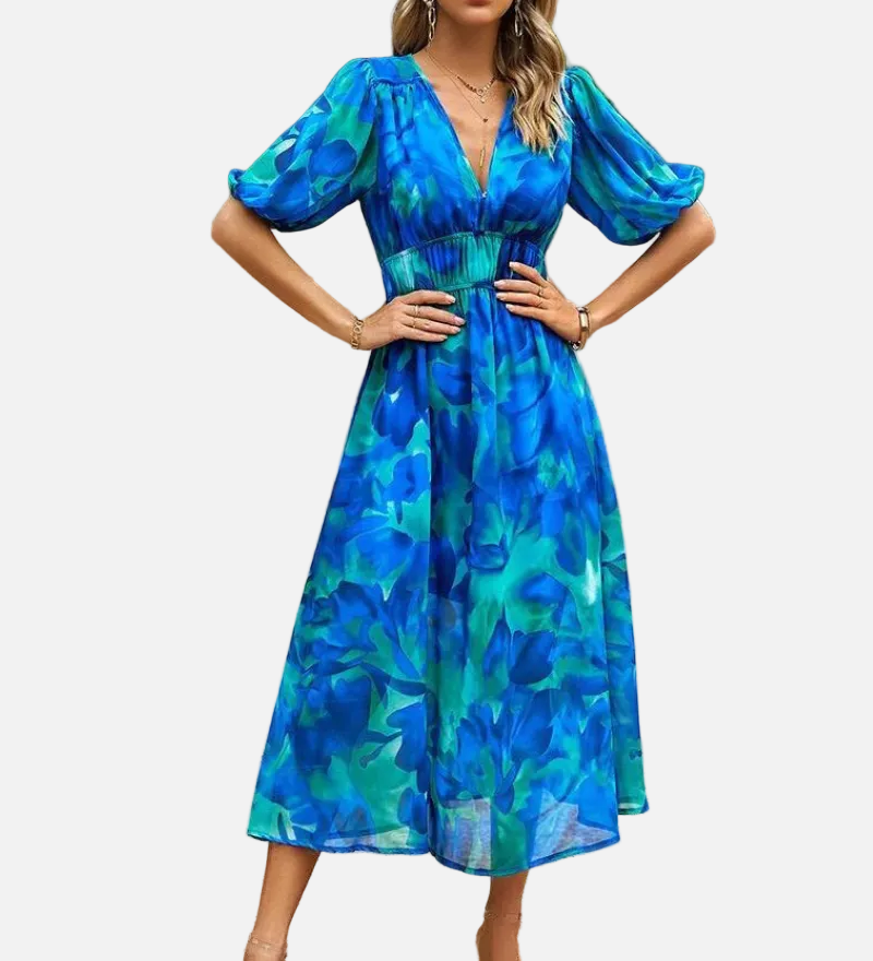 Vestit Midi Floral Elegant de Festa amb Mangues Bufades