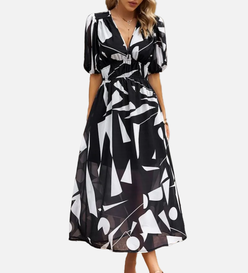 Vestit Midi Floral Elegant de Festa amb Mangues Bufades