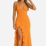 Vestit Maxi d'Convidada de Boda amb Escot en V Fruncit
