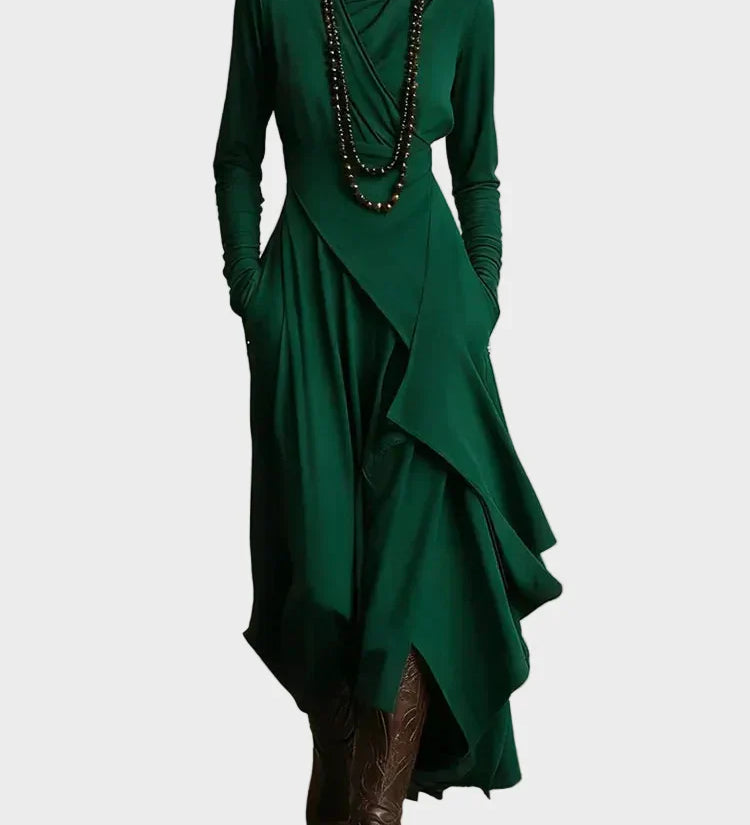 Teresa - Vestit maxi de punt asimètric amb coll alt