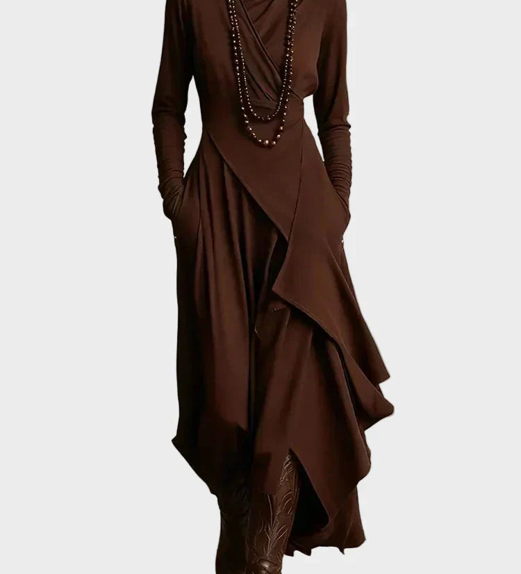 Teresa - Vestit maxi de punt asimètric amb coll alt
