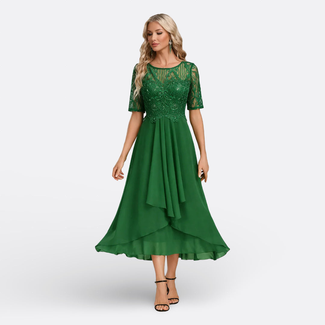 Elena - Vestit de Renda amb Manga Curta