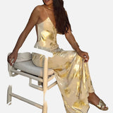 Elegant Vestit Maxi d'Convidada de Boda Groc i Daurat