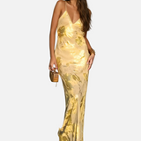 Elegant Vestit Maxi d'Convidada de Boda Groc i Daurat